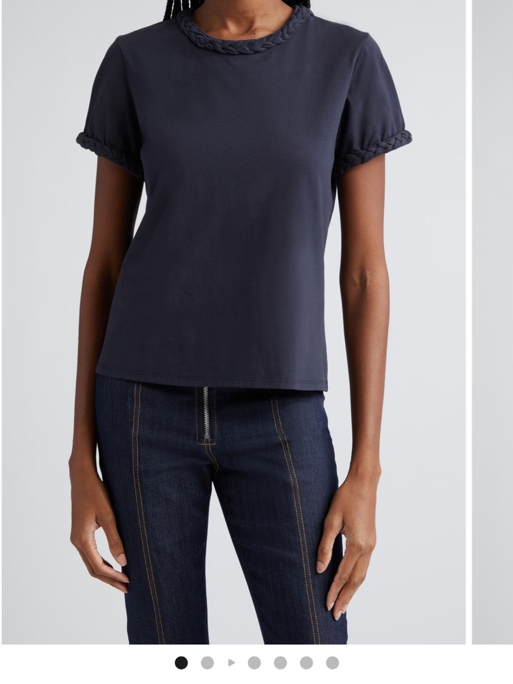 Cinq a Sept Braided Trim Short Sleeve Top in Navy size Small